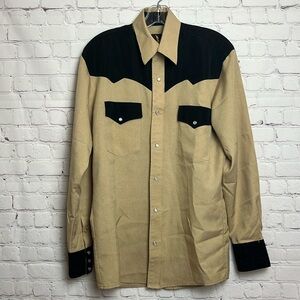 Vintage Tan and Black Casual Button Down Shirt